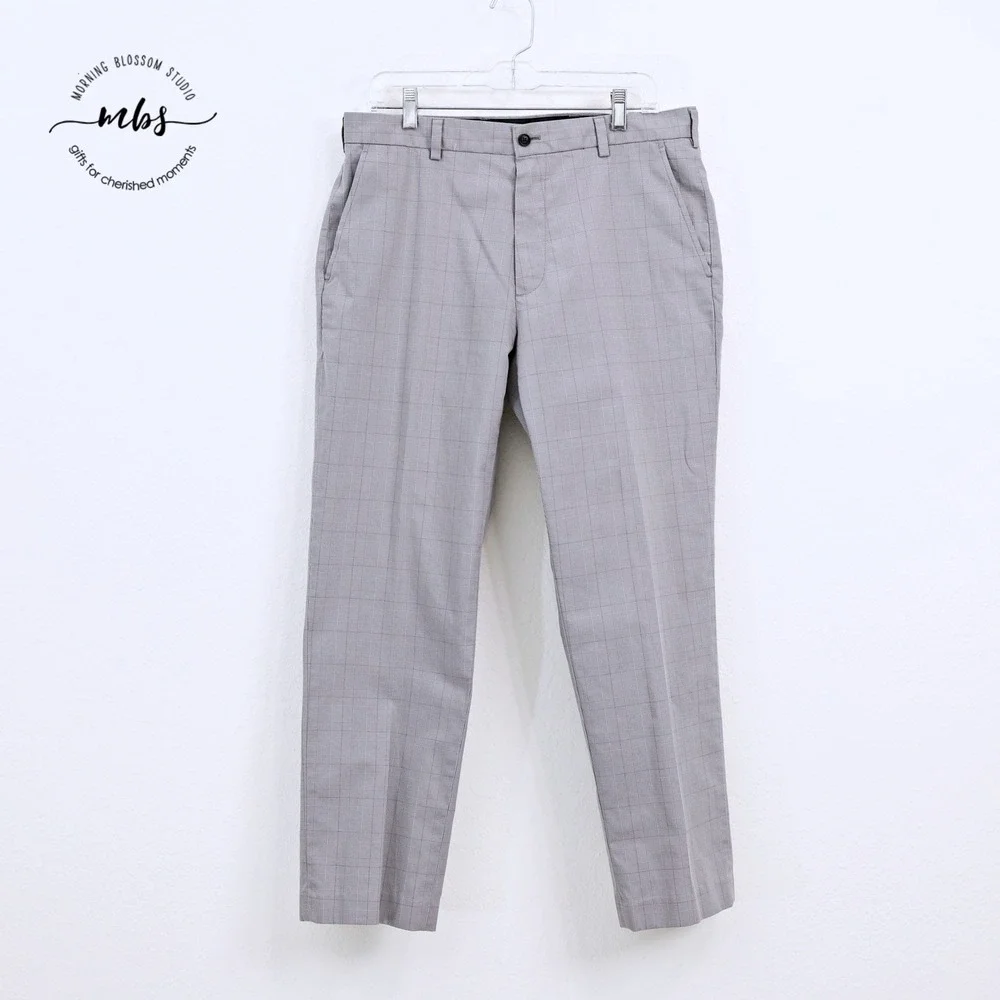 Brooks Brothers Glen Plaid Straight Leg Chino Pants Grey Men‎ 35x30